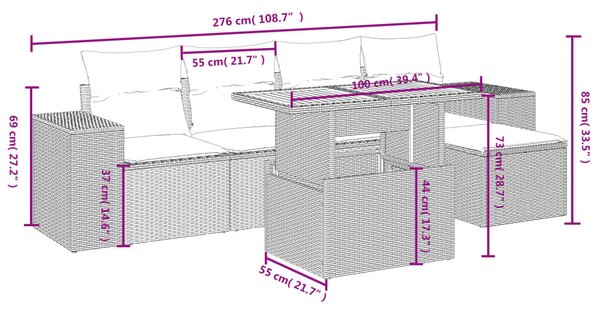 6dílná zahradní sedací souprava s poduškami šedá polyratan 3275923