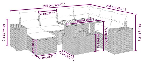 8dílná zahradní sedací souprava s poduškami černá polyratan 3275939