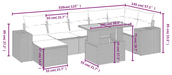 8dílná zahradní sedací souprava s poduškami černá polyratan 3275933
