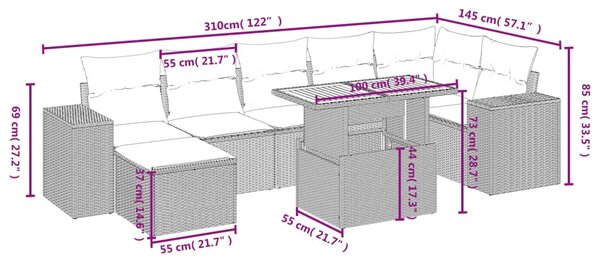 8dílná zahradní sedací souprava s poduškami šedá polyratan 3275937