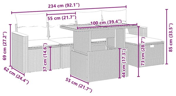 6dílná zahradní sedací souprava s poduškami béžová polyratan 3276033