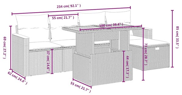 6dílná zahradní sedací souprava s poduškami černá polyratan 3276030