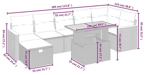 8dílná zahradní sedací souprava s poduškami černá polyratan 3276044
