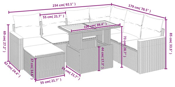 8dílná zahradní sedací souprava s poduškami šedá polyratan 3276056
