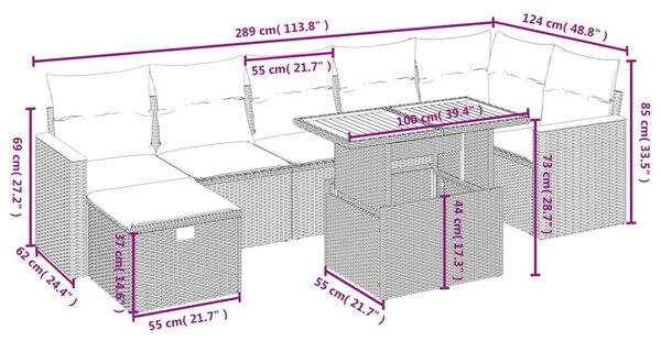 8dílná zahradní sedací souprava s poduškami šedá polyratan 3276049