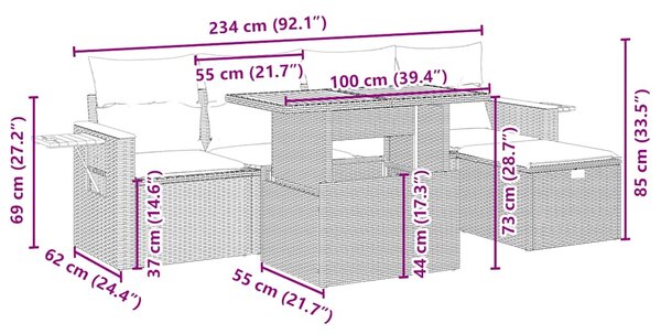 6dílná zahradní sedací souprava s poduškami béžová polyratan 3276138