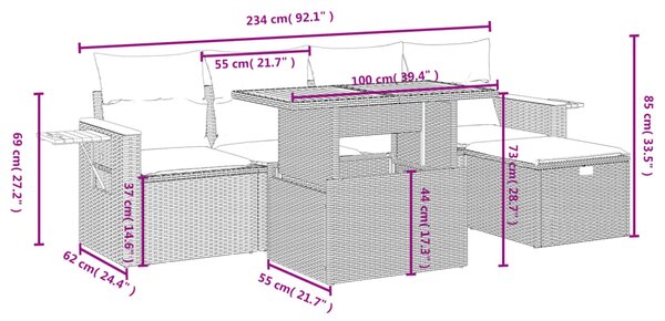 6dílná zahradní sedací souprava s poduškami šedá polyratan 3276140
