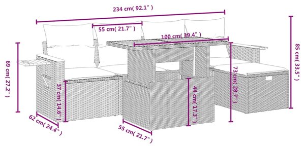 6dílná zahradní sedací souprava s poduškami béžová polyratan 3276139