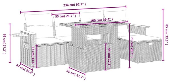 6dílná zahradní sedací souprava s poduškami černá polyratan 3276135