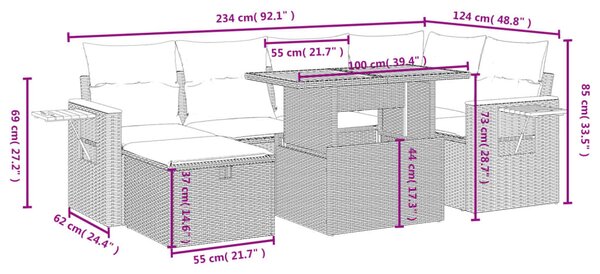 7dílná zahradní sedací souprava s poduškami černá polyratan 3276142