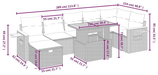 8dílná zahradní sedací souprava s poduškami černá polyratan 3276149