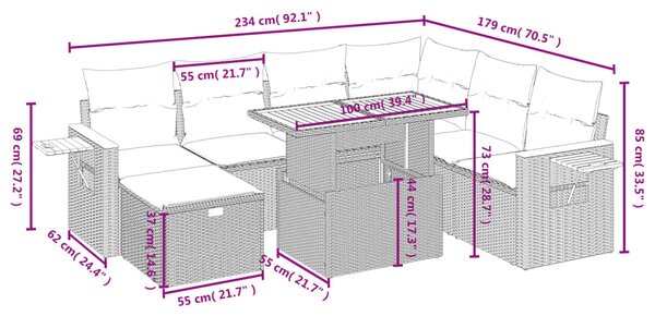 8dílná zahradní sedací souprava s poduškami černá polyratan 3276157