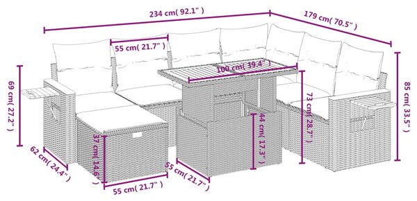 8dílná zahradní sedací souprava s poduškami béžová polyratan 3276160