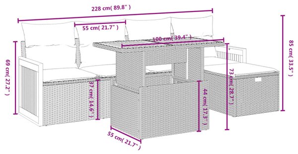 6dílná zahradní sedací souprava s poduškami černá polyratan 3276241