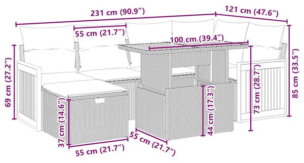 7dílná zahradní sedací souprava s poduškami béžová polyratan 3276250