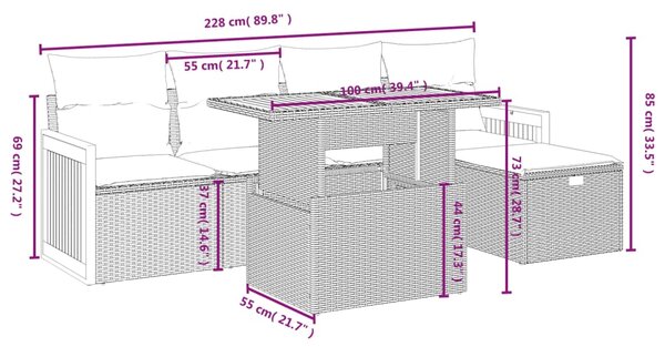 6dílná zahradní sedací souprava s poduškami šedá polyratan 3276245