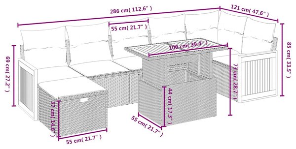8dílná zahradní sedací souprava s poduškami černá polyratan 3276254