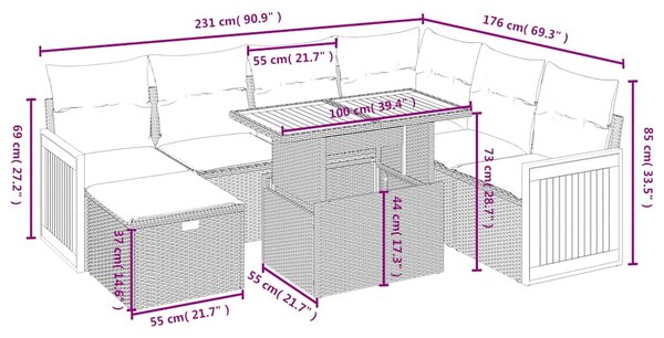 8dílná zahradní sedací souprava s poduškami černá polyratan 3276261