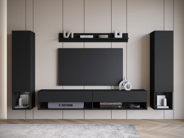 Obývací stěna Wikez II, Barva: černý grafit, Osvětlení: osvětlení LED - bílé 5903211390654