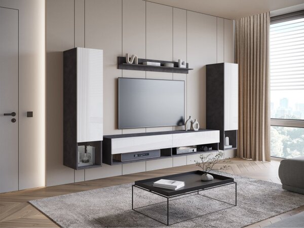 Obývací stěna Wikez II, Barva: černý grafit, Osvětlení: osvětlení LED - bílé 5903211390654