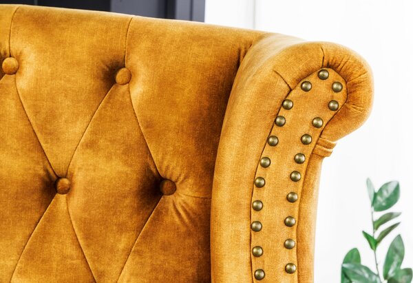 Designové křeslo Chesterfield hořčicovo-žlutý samet