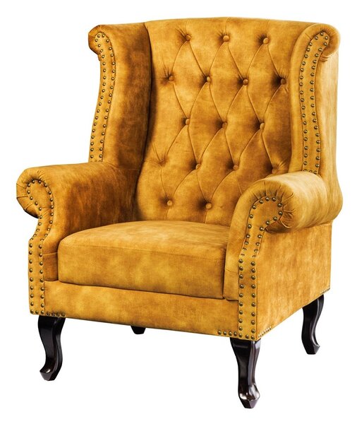 Designové křeslo Chesterfield hořčicovo-žlutý samet