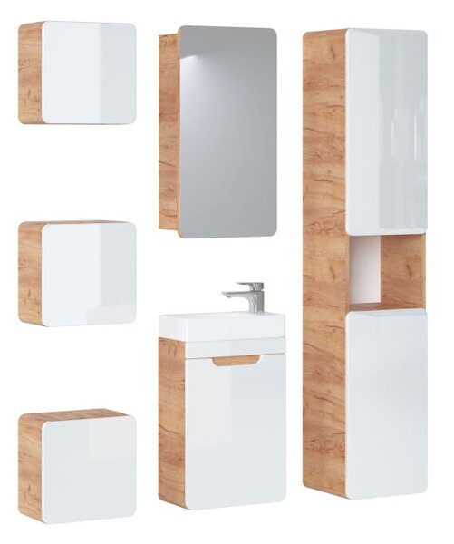 Koupelnová sestava - ARUBA white, 40 cm, sestava č. 13, dub craft/lesklá bílá