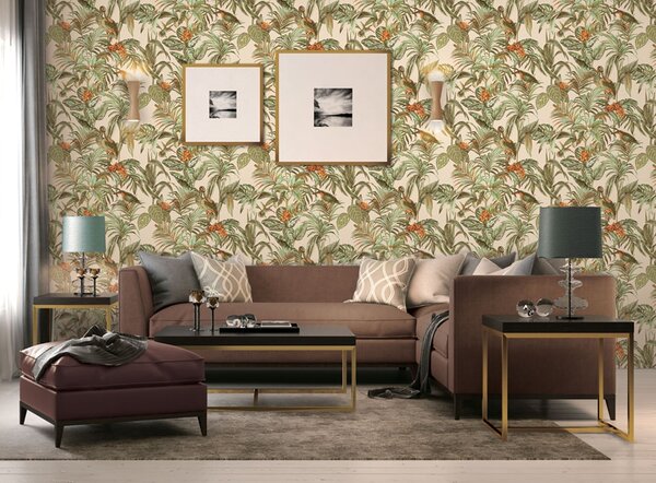 Luxusní vliesová tapeta na zeď, béžovo-zelená, příroda, ptáci, DE120013, Best Sellers, Design ID