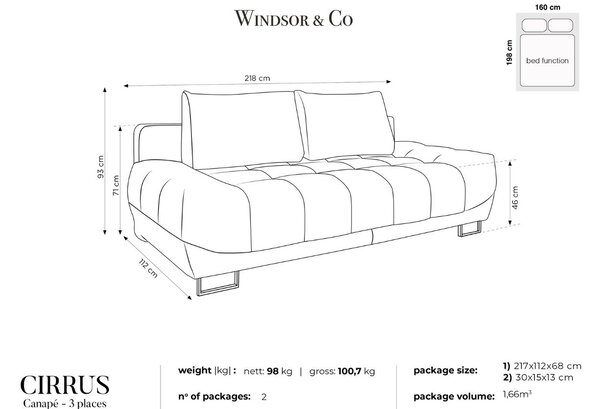 -25 % Dny MOMENTI– Windsor & Co Zelená rozkládací pohovka Cirrus 215 cm