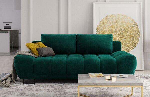 -25 % Dny MOMENTI– Windsor & Co Lahvově zelená sametová rozkládací pohovka Cirrus 215 cm