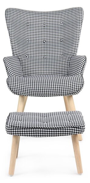Relaxační křeslo ušák LISA + taburet — masiv, látka, vzor pepito