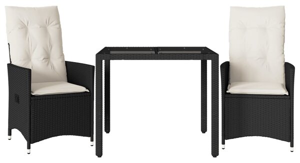 3dílný bistro set s poduškami černý polyratan 3276691