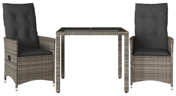 3dílný bistro set s poduškami šedý polyratan 3276735