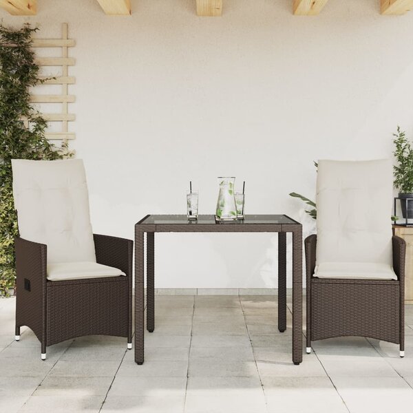 3dílný bistro set s poduškami hnědý polyratan 3276767