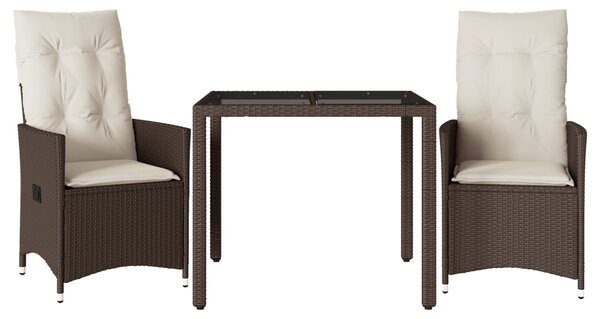 3dílný bistro set s poduškami hnědý polyratan 3276767