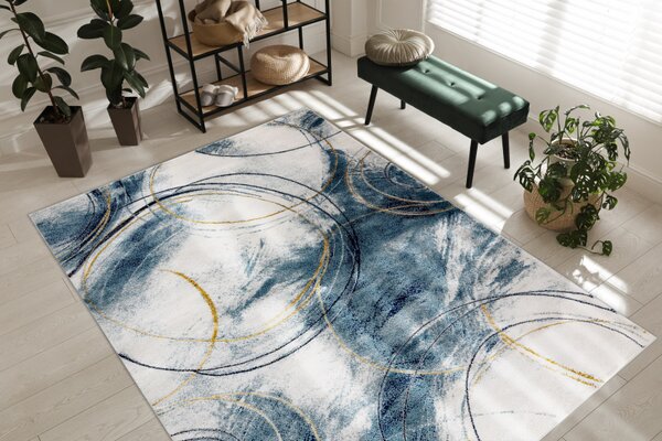 Makro Abra Kusový koberec EMERALD A0087 Luxusní moderní geometrický kruhy modrý zlatý Rozměr: 80x150 cm