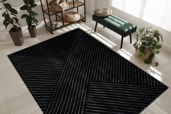 Makro Abra Kusový koberec EMERALD A0084 Luxusní geometrický moderní černý stříbrný Rozměr: 80x150 cm