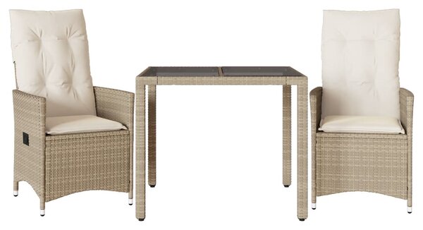 3dílný bistro set s poduškami béžový polyratan 3276799