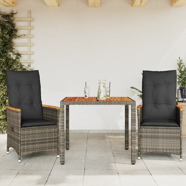 3dílný bistro set s poduškami šedý polyratan 3276843