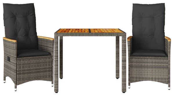 3dílný bistro set s poduškami šedý polyratan 3276843
