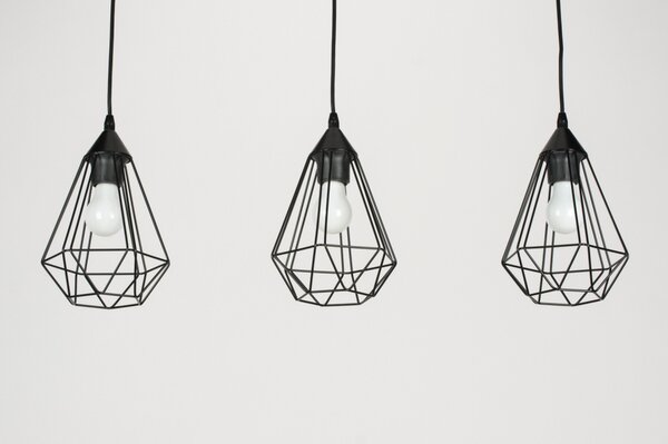 Závěsné industriální svítidlo nad jídelní stůl Signature Crystal Nero Trio (LMD)