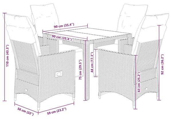 5dílný zahradní bistro set s poduškami hnědý polyratan 3276916