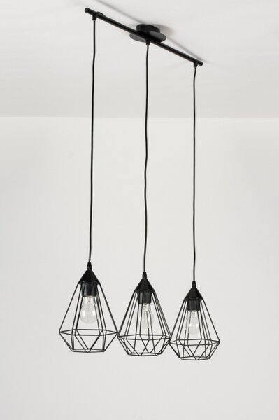 Závěsné industriální svítidlo nad jídelní stůl Signature Crystal Nero Trio (LMD)