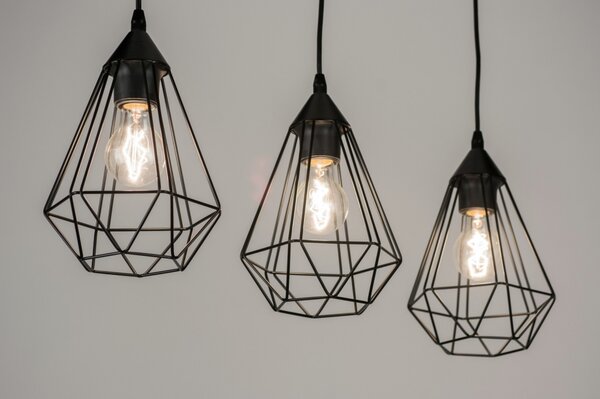 Závěsné industriální svítidlo nad jídelní stůl Signature Crystal Nero Trio (LMD)