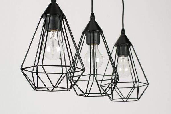 Závěsné industriální svítidlo nad jídelní stůl Signature Crystal Nero Trio (LMD)