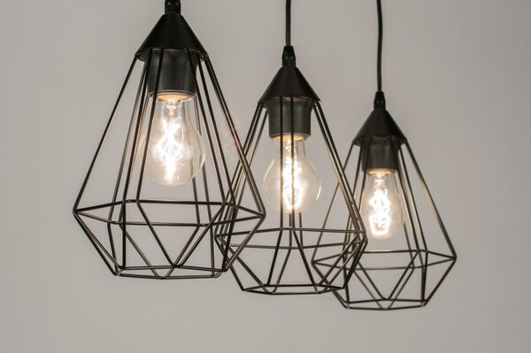 Závěsné industriální svítidlo nad jídelní stůl Signature Crystal Nero Trio (LMD)
