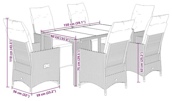 7dílný zahradní bistro set s poduškami šedý polyratan 3276896