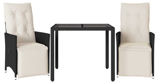 3dílný bistro set s poduškami černý polyratan 3276863
