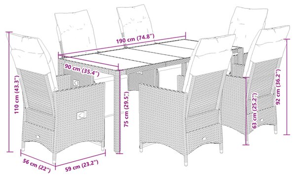 7dílný zahradní bistro set s poduškami šedý polyratan 3276897