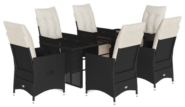 7dílný zahradní jídelní set s poduškami černý polyratan 3276869